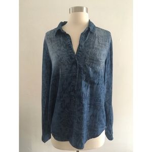 Cloth & Stone Ikat Print Popover Chambray Top